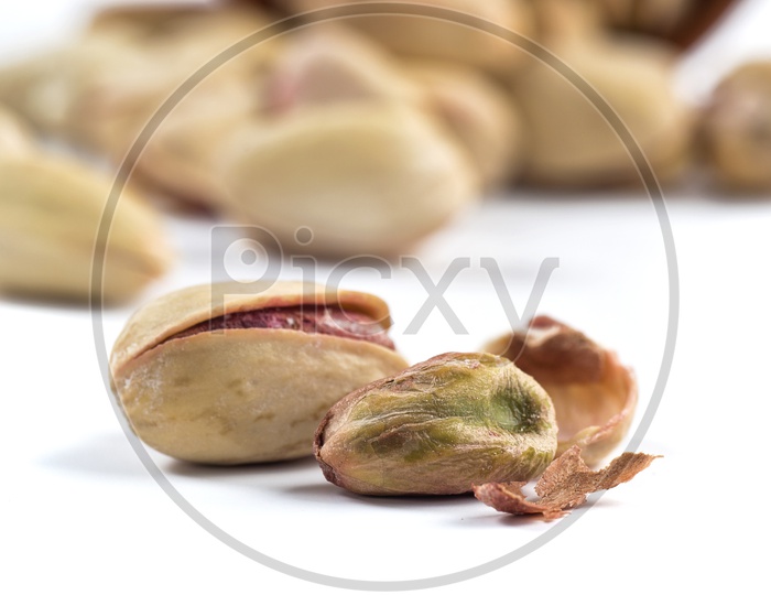 Pistachios in white Background