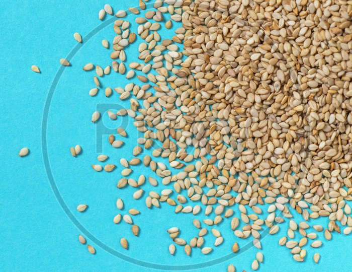 Sesame Seeds on blue background