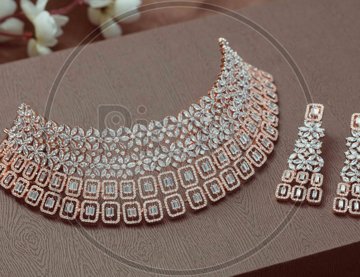 Diamond choker Necklace with earrings