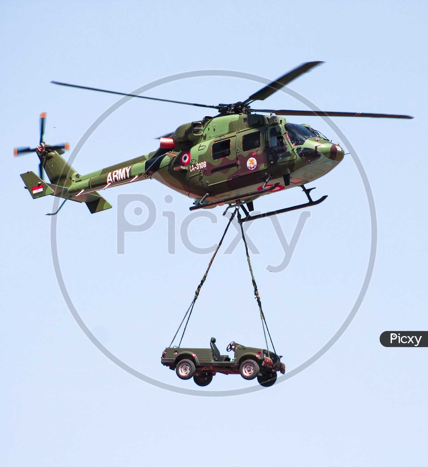 Dhruv Helicopter with Jeep