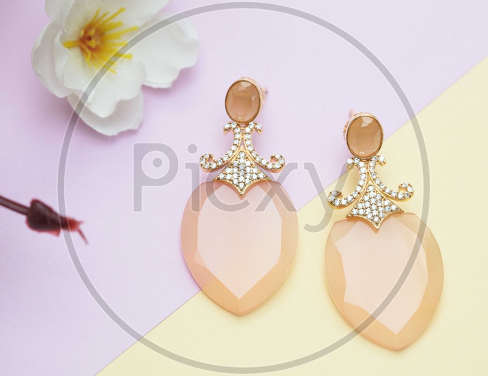 Peach colored crystal earrings