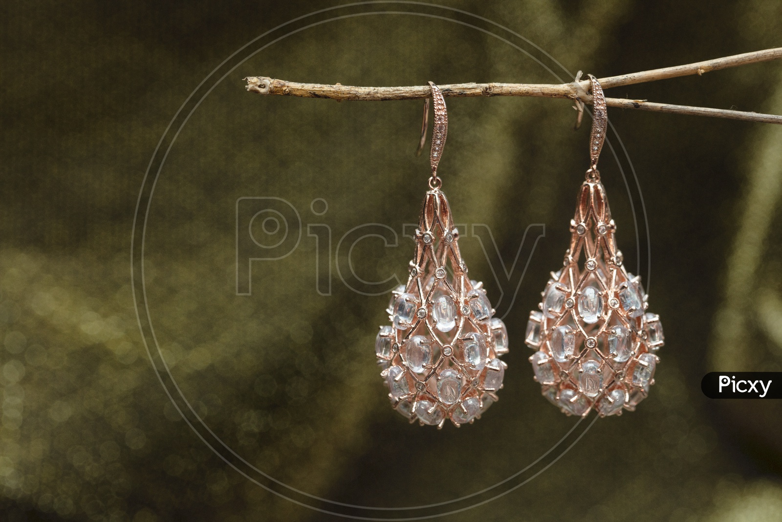 Pink crystal oval shaped earrings