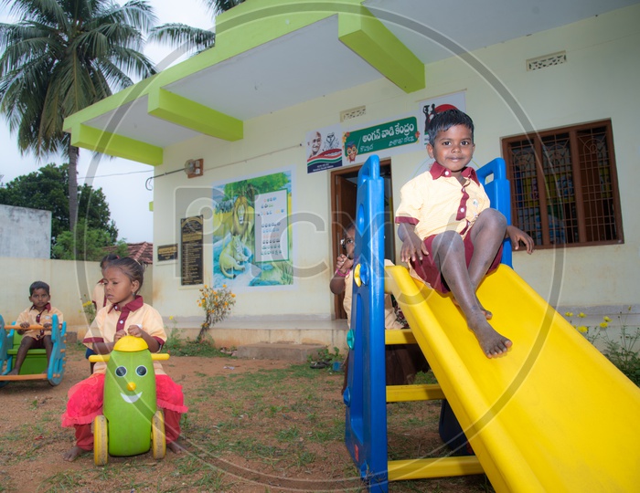Anganwadi students playing in the ground