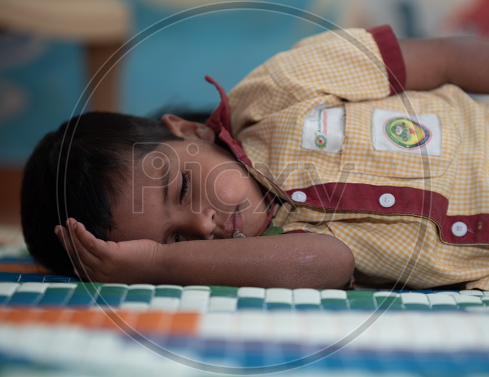 Student having nap time at an Anganwadi center