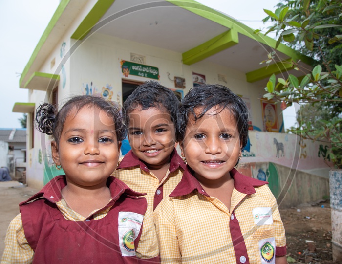 Smiling students at an Anganwadi center