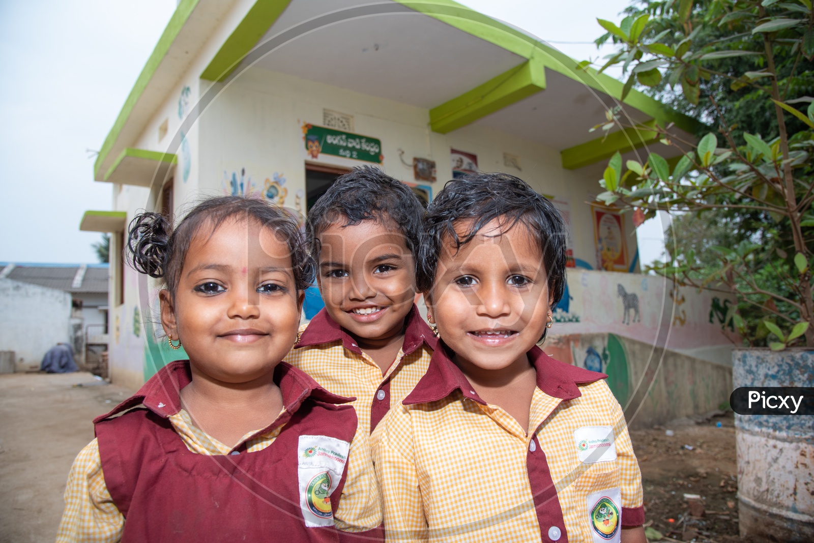 Smiling students at an Anganwadi center