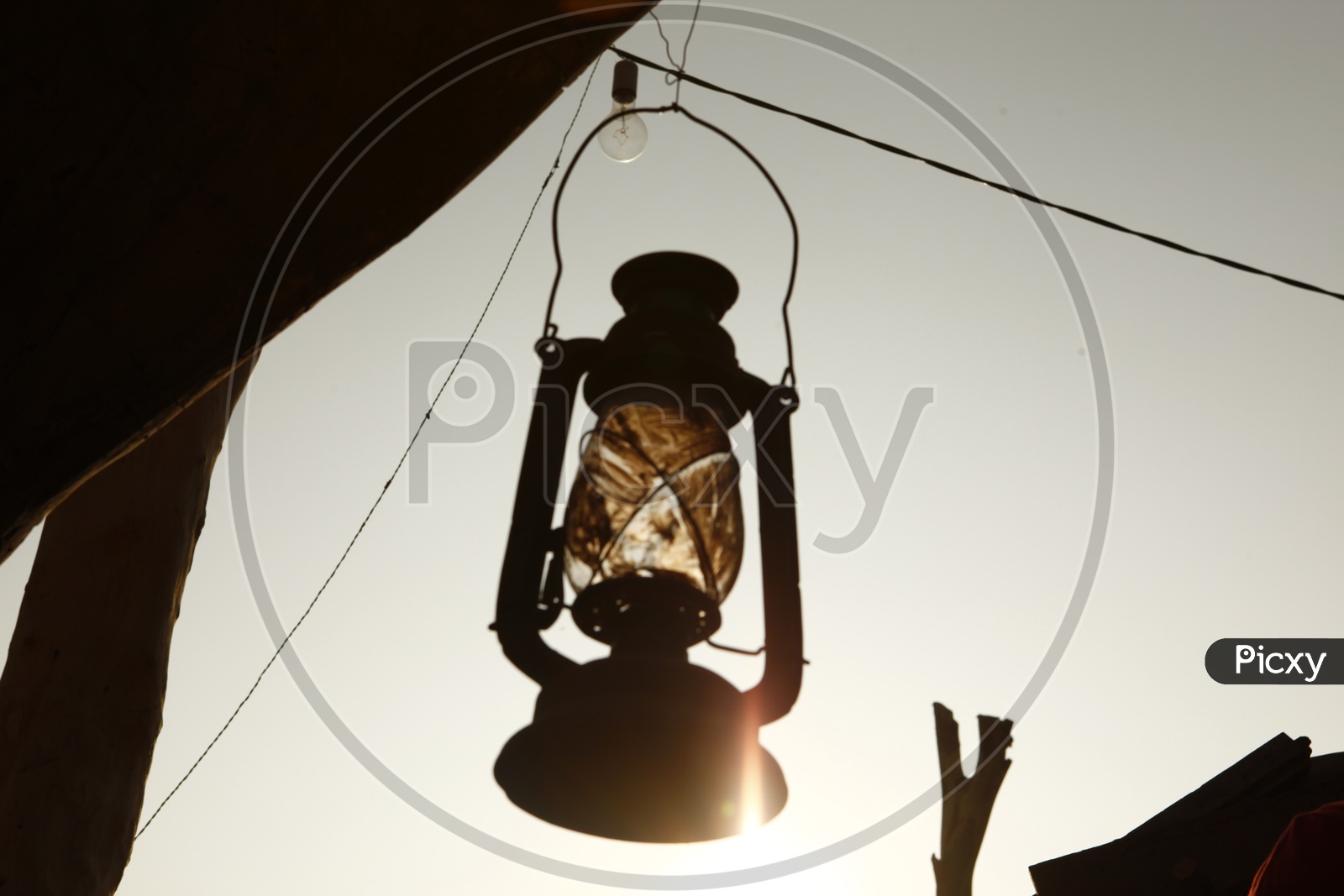Kerosene Lantern Hanging in Rural Village