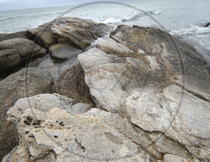 large rock forms in a beach