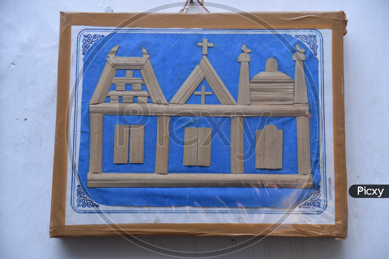 Temple, Church and Mosque illustration done by Government primary school students using wood pieces