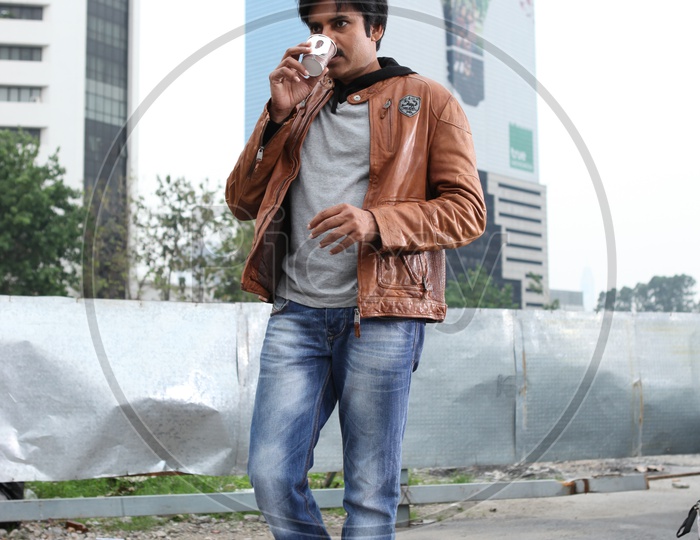 Tollywood Movie Actor Pawan Kalyan drinking coffee
