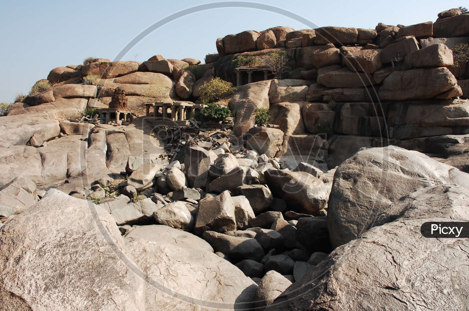 An open area with large rocks