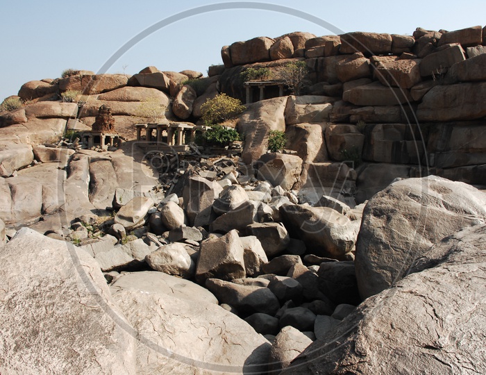 An open area with large rocks