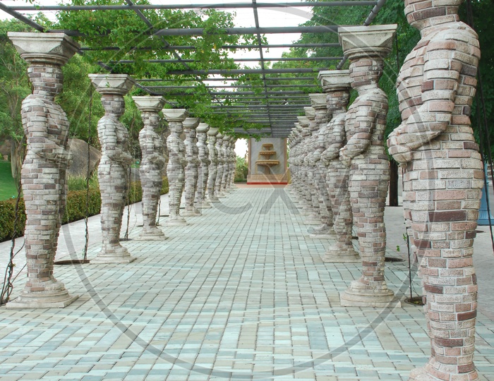 Walkway with Pillars on either side