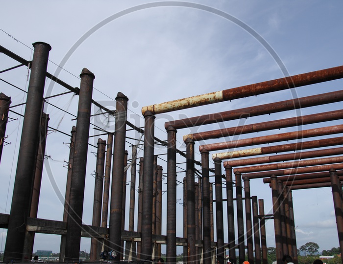 Cast Iron Bars As Pillars In a Construction Site