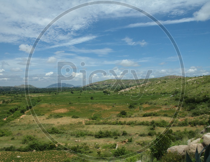Landscape of Mountains and agriculture fields