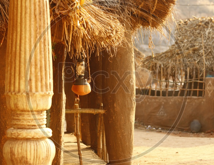 Huts and pillars in village houses