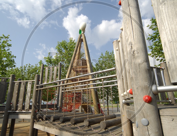 Log bridge in a play area