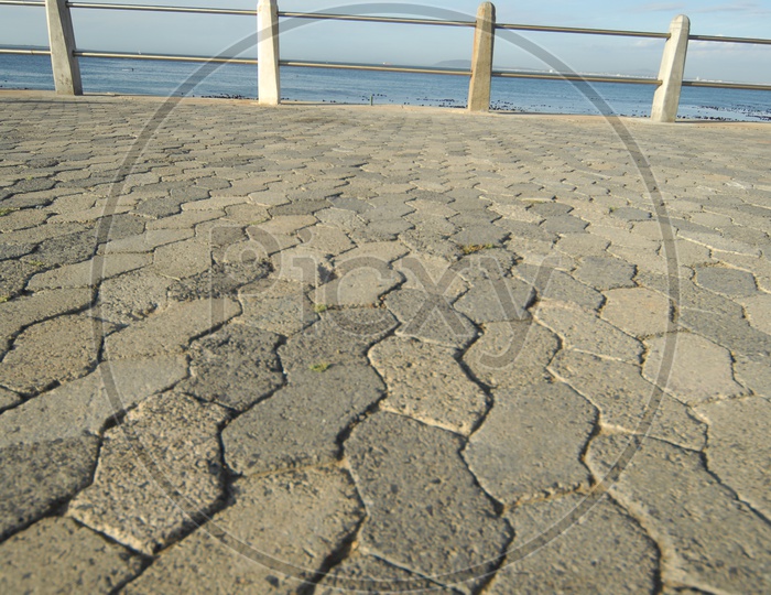Concrete block pavement alongside the beach