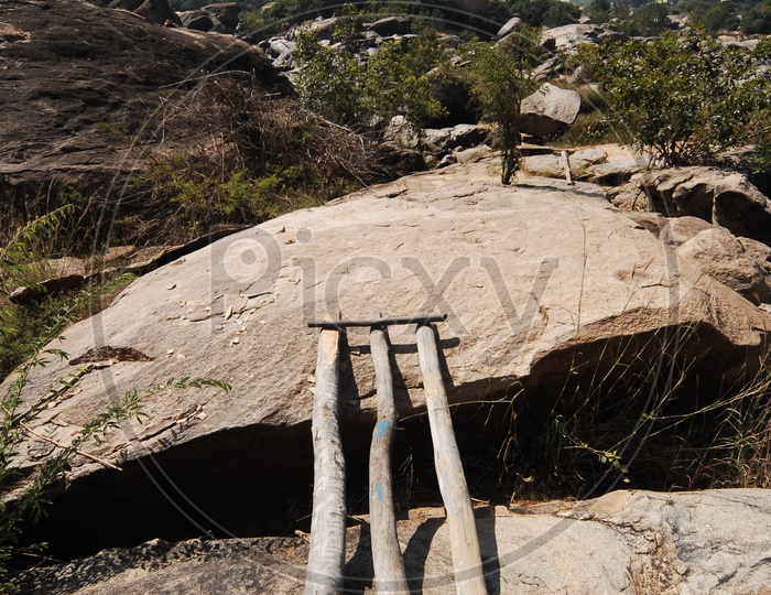 Boardwalk wooden fragment along the Massive Granite Boulders