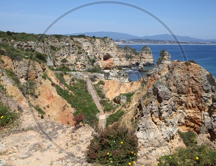 aerial view of ponta da piedade from the cliff