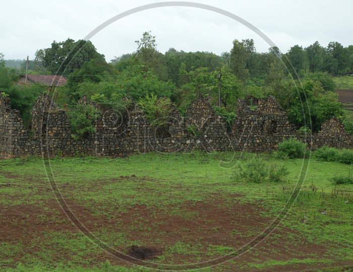 Ruined Stone wall in a farm land