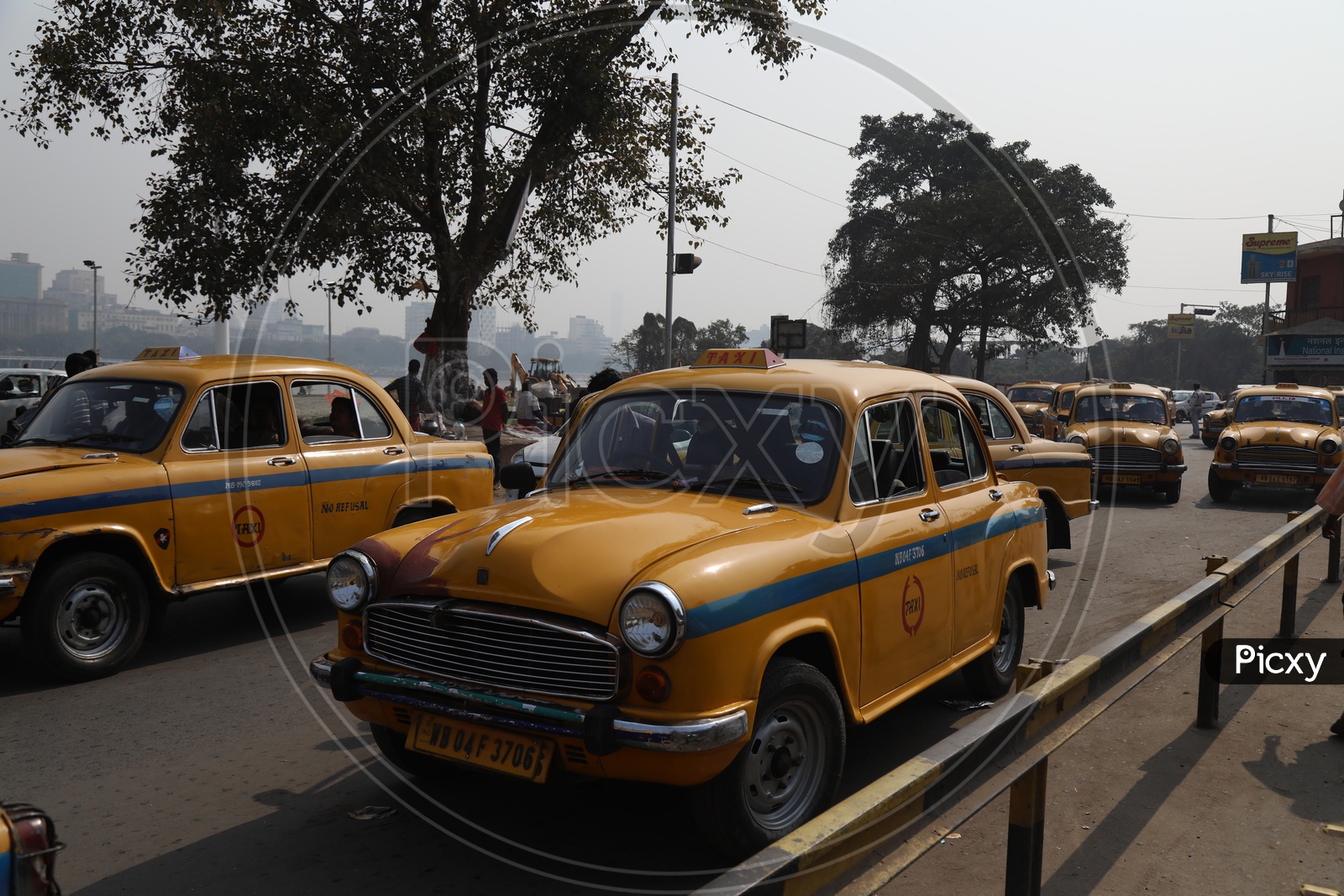 Yellow Colour Taxis On Kolkata Roads