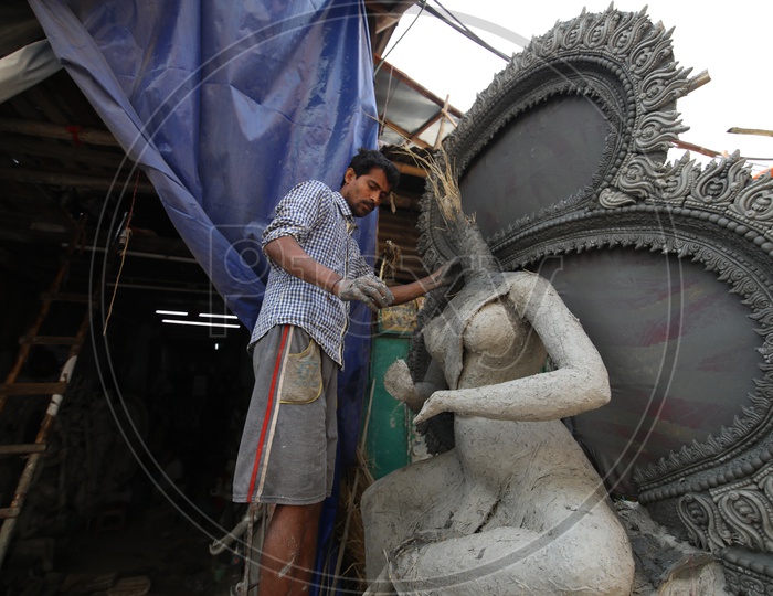 An Sculptor Making Goddess Durga idols