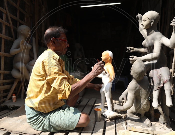 A Sculptor Making Goddess Durga Idols