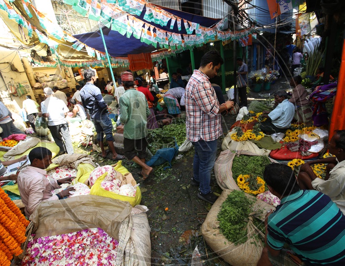 Flower Vendors In a Flower Market
