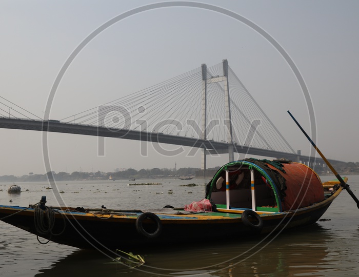 Fishing Boats At Vidyasagar Setu On River Hooghly
