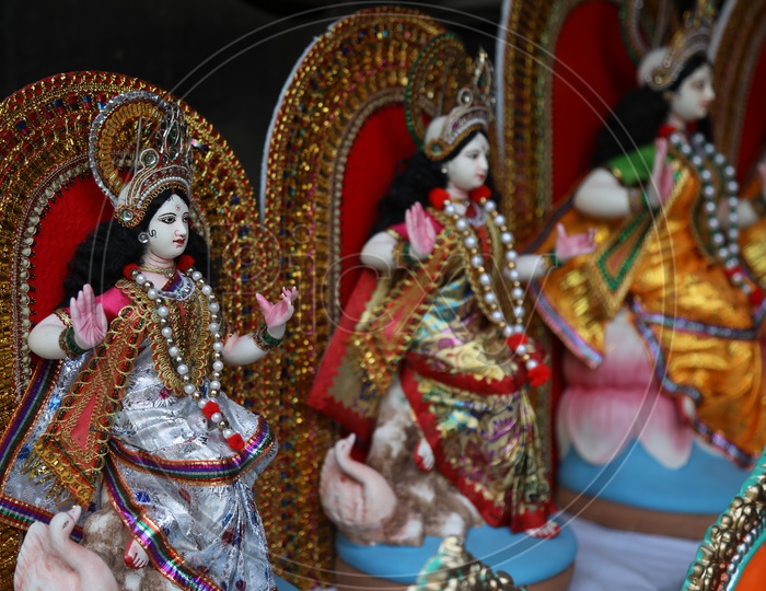 Indian Hindu Goddess Idols For Sale In a Vendor Stall