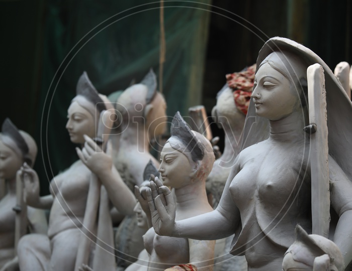 Indian Hindu Goddess Durga Clay  Idols In Making