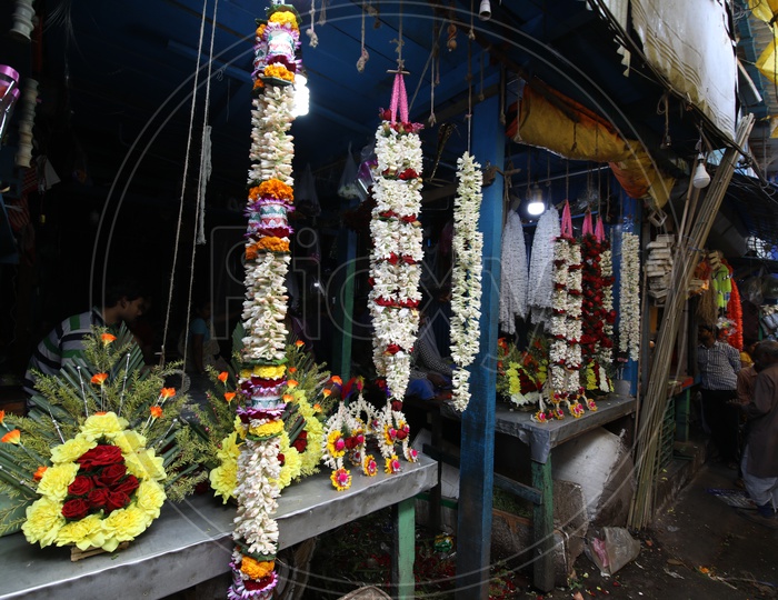 Vendor Stalls At A Flower Market