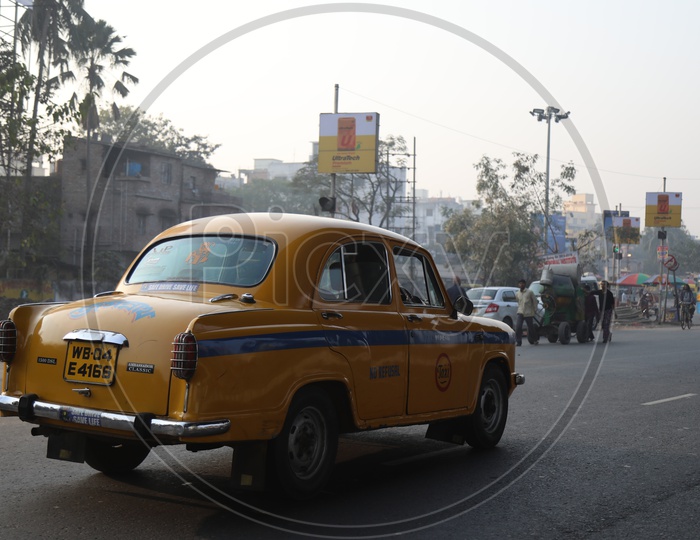 Yellow Colour Taxis on Roads of Kolkata