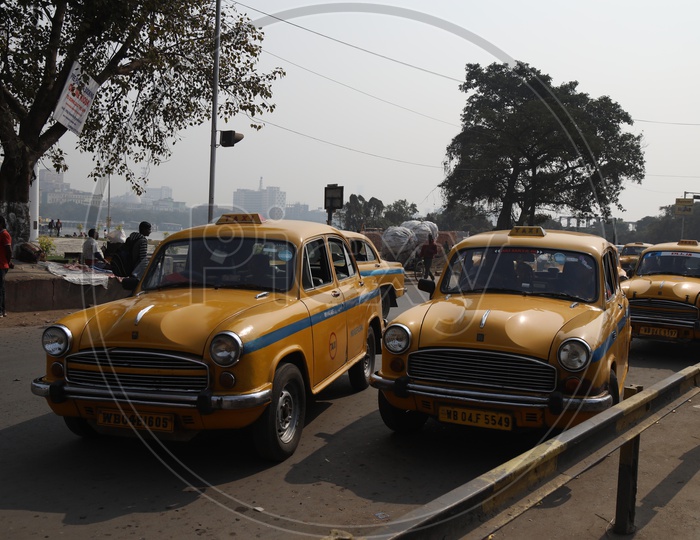 Yellow Colour Taxis On Kolkata Roads