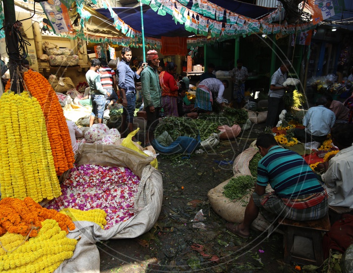 Flower Vendors In a Flower Market