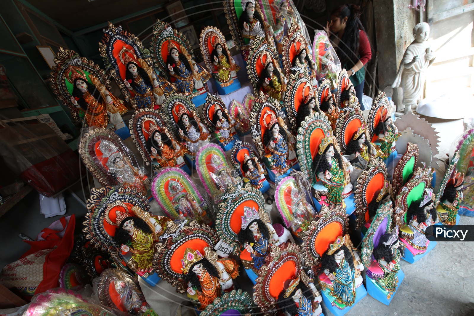 Goddess Durga Mata idols For Sale In a Vendor Stall