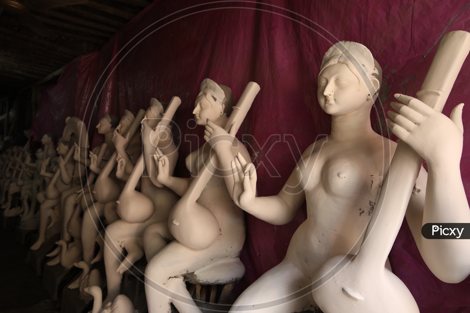 Indian Hindu Goddess Saraswathi Mata Clay idols In Making
