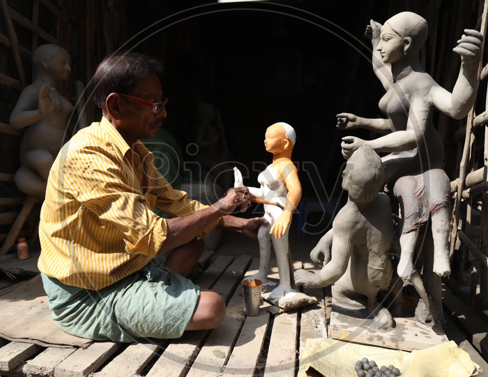 A Sculptor Making Goddess Durga Idols
