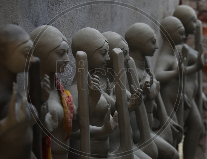 Indian Hindu Goddess Clay Idols in Making