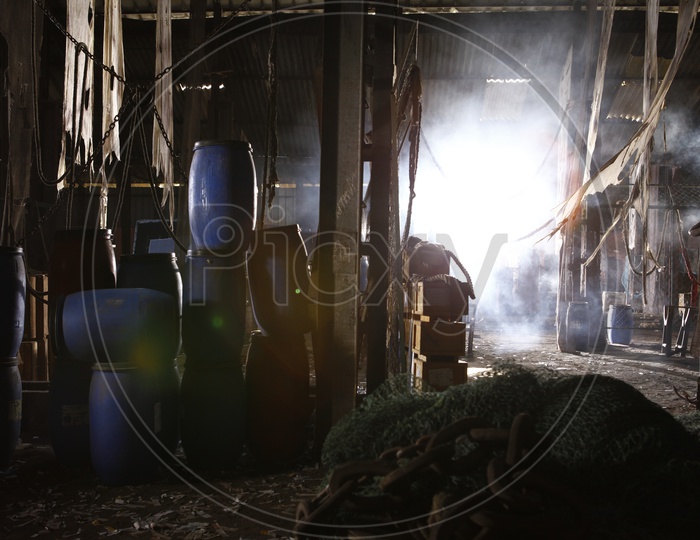 Image Of Plastic Drums In An Old Factory Godown Ft694189 Picxy