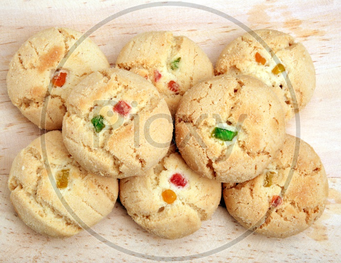 Sweet cookies or biscuits or Nankhatai on Wooden background