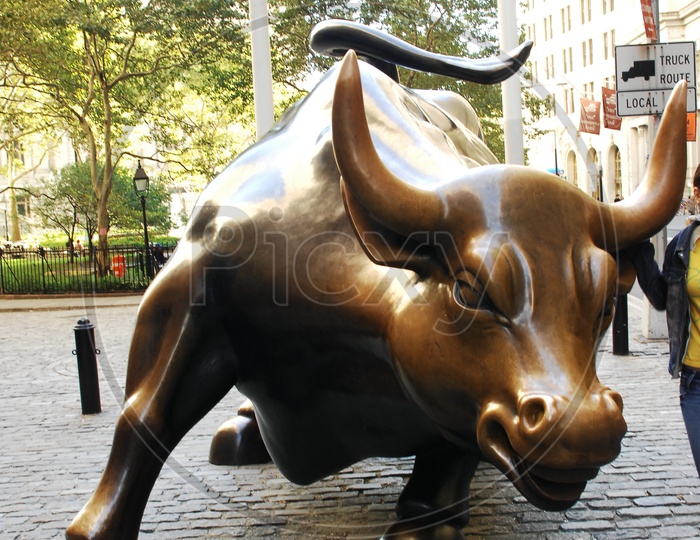The Charging Bull Sculpture at Bowling Green in Lower Manhattan