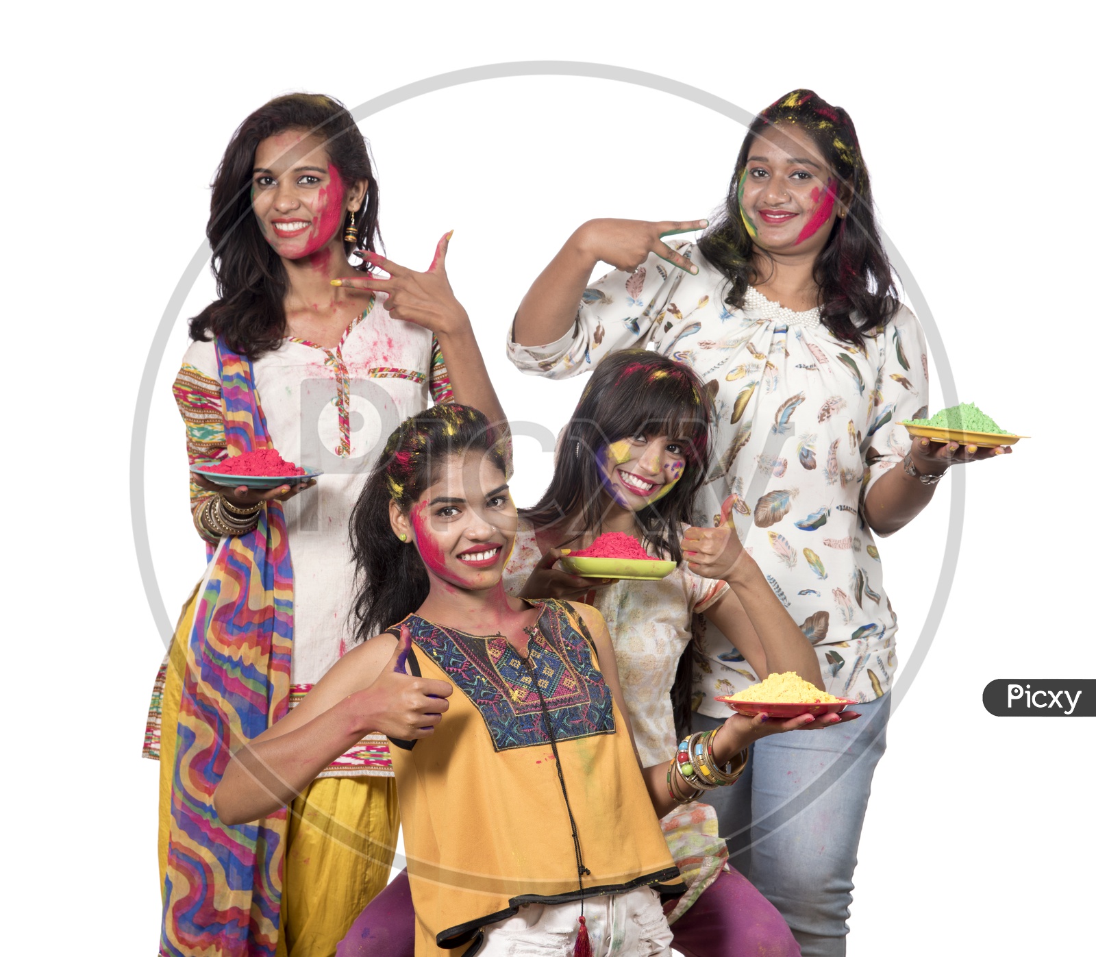 Indian young Girls Celebrating Holi