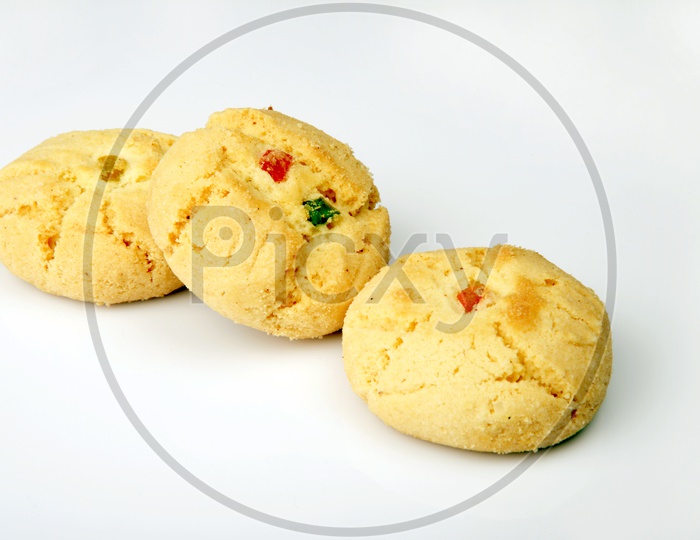 Sweet cookies or biscuits or Nankhatai on White background