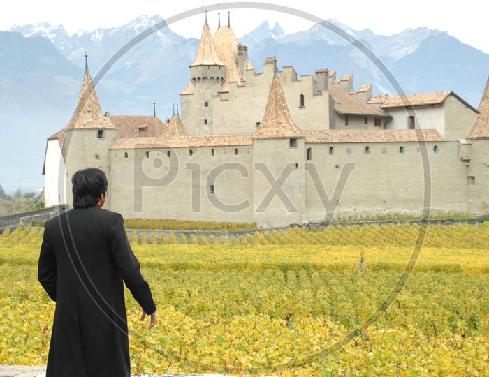 A Man Looking at Aigle Castle