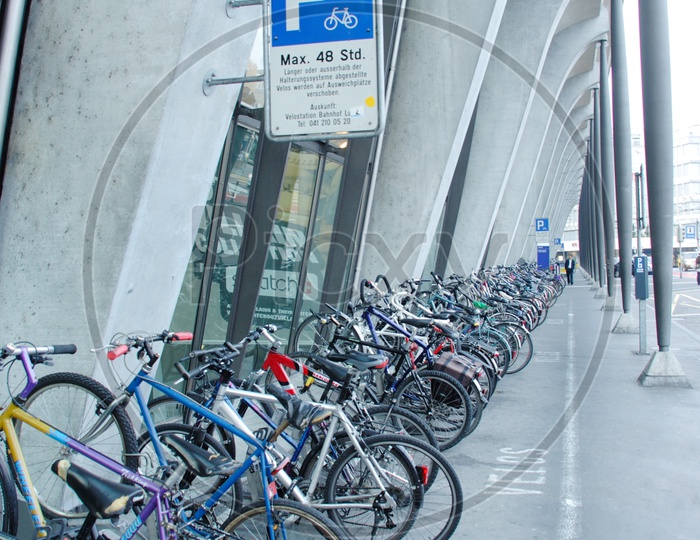 Bicycles Parked In a Parking Area