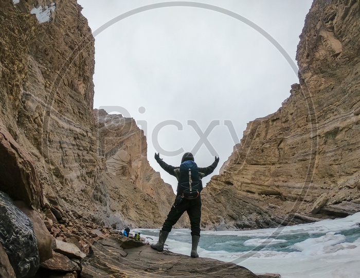 An Adventurer At The River Bank of Zanskar River