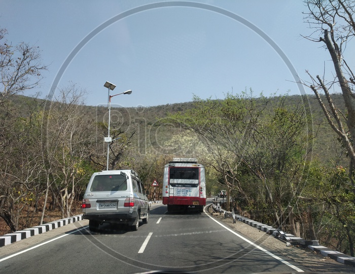 Vehicles moving on the Ghat Road