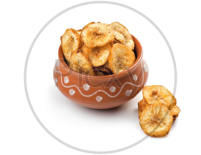 Banana chips on a white background